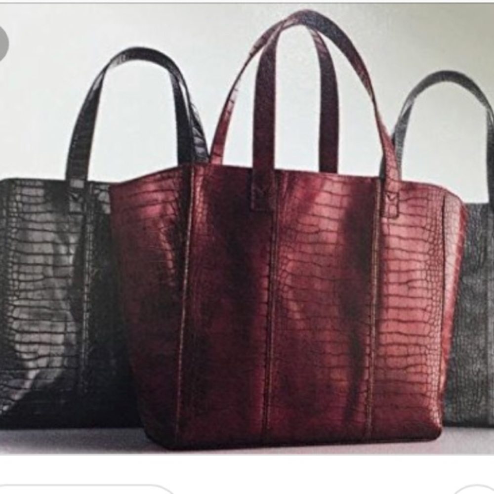 Neiman Marcus Faux Alligator Tote Gray/Silver